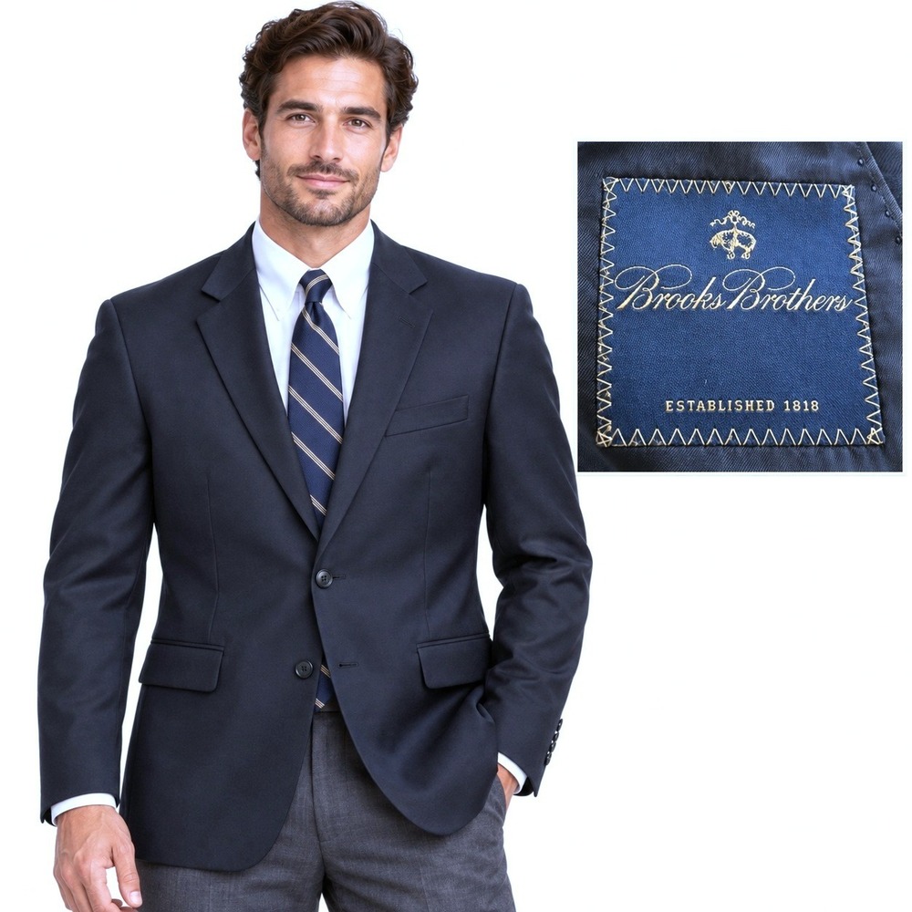 Brooks Brothers Blazer Mens 38R Navy Wool Two Button Sport Coat Professional